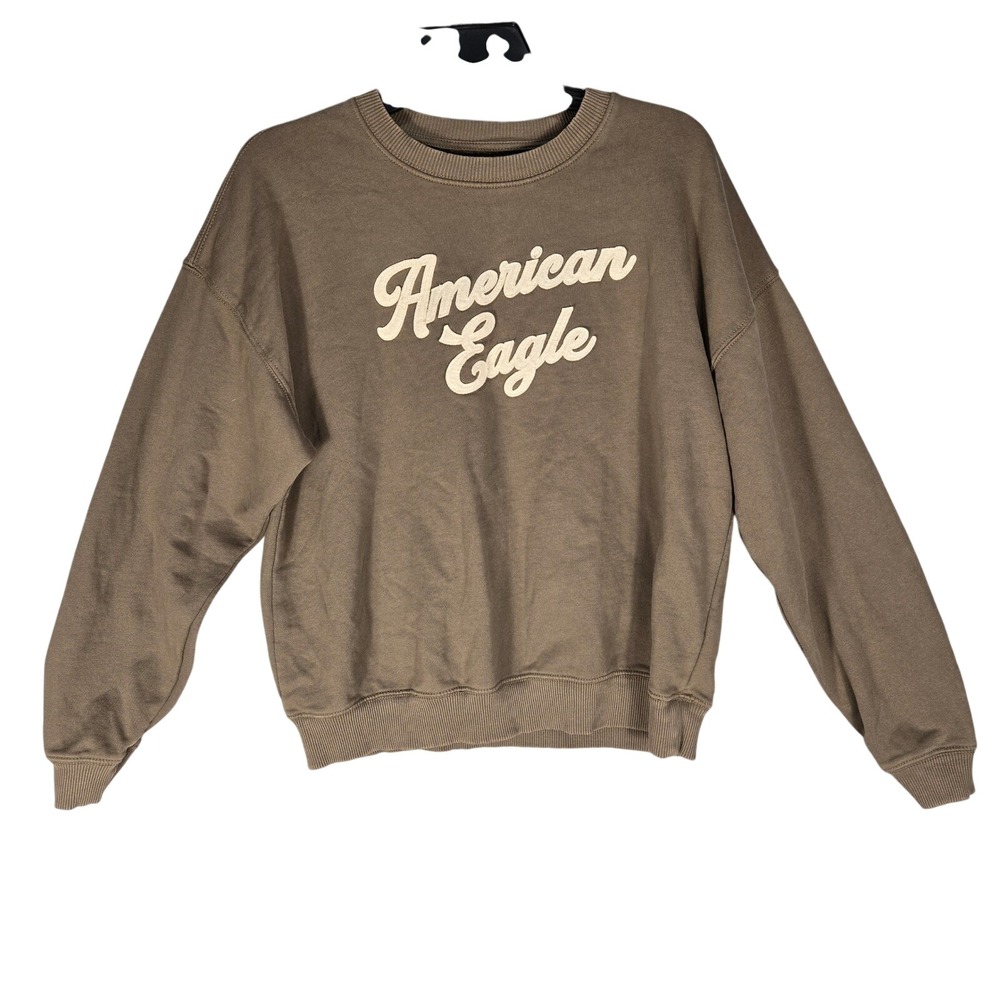 American Eagle Sweatshirt Womens Small Brown Script Logo Crewneck Gorpcore